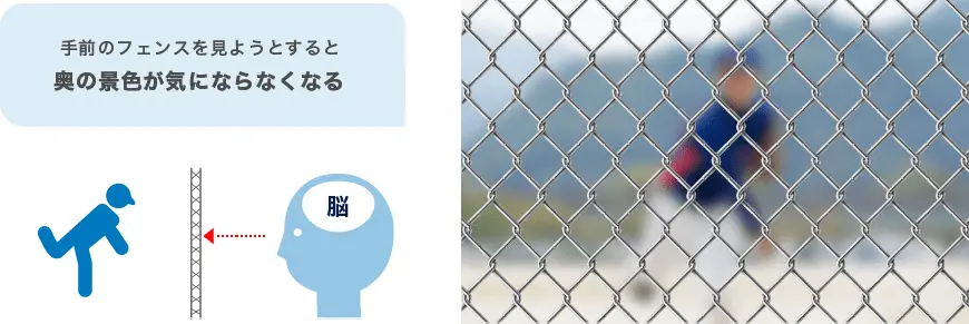 手前のフェンスを見ようとすると奥の景色が気にならなくなる